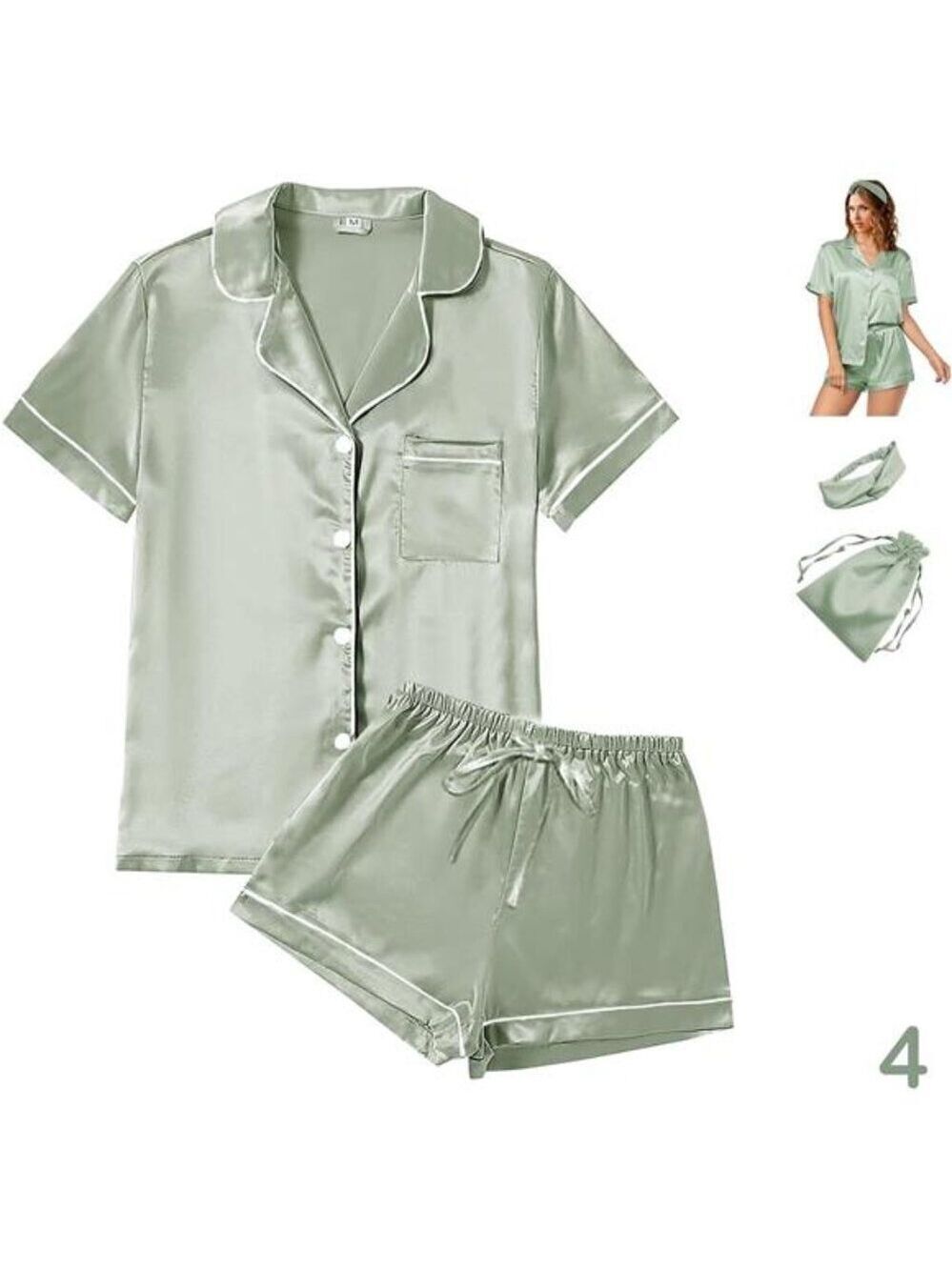 Womens satin pajama set silky short sleeve floral pjs shorts loungewear sleepwea